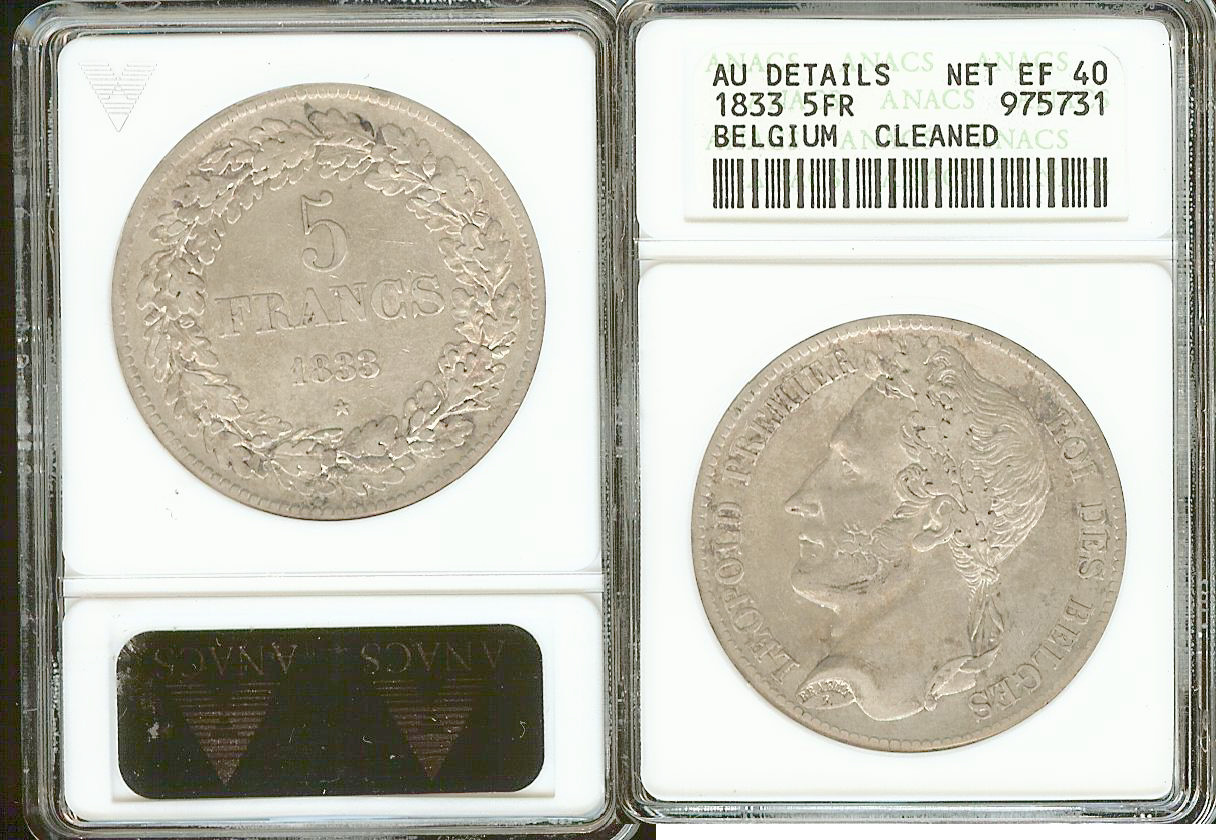 Belgium 5 francs 1833 ANACS  AU